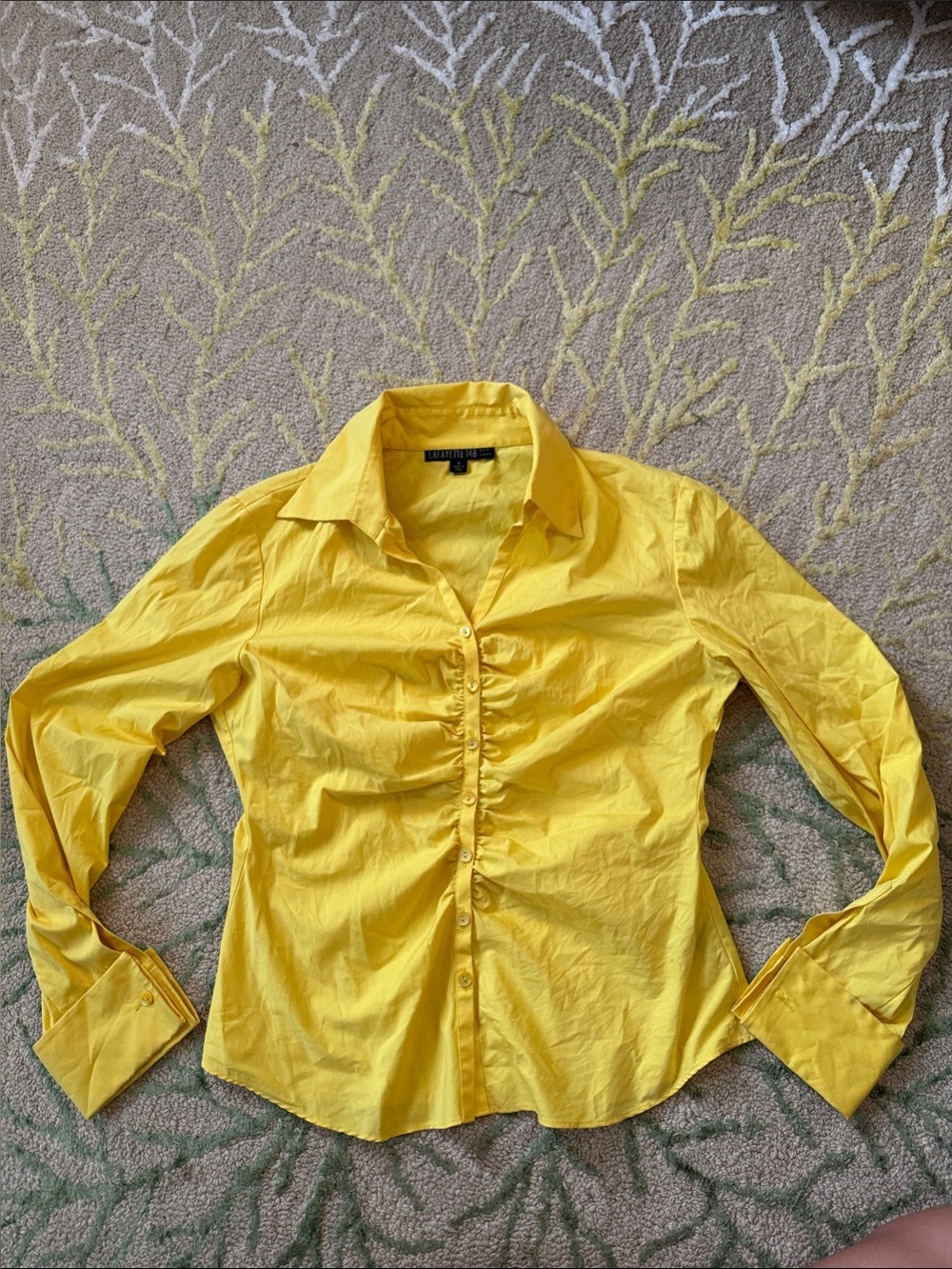 Lafayette 148 New York Yellow Ruching Button-Down Shirt 8